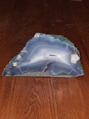 Blue Lace Agate Geode Slice - Natural Blue and White Bands